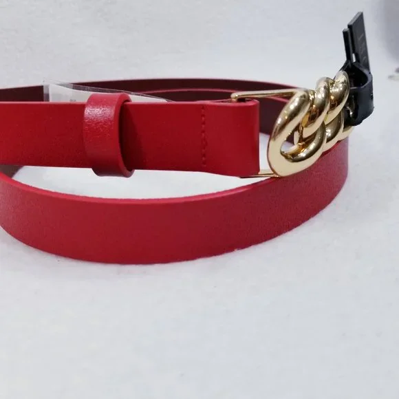INC Chain Link Style Red Leather Belt - S - NWT - Picture 3 of 6